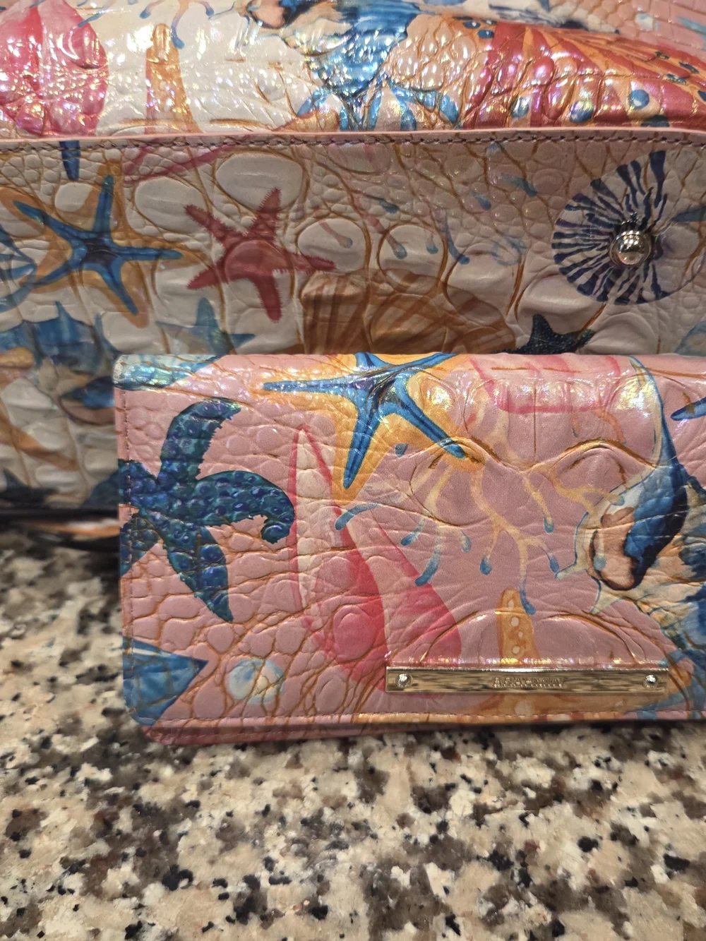 Bright Pink Sea Life Tote Bag With Matching Wallet- Brahmin
